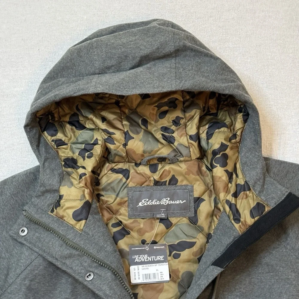 EDDIE BAUER NEW $299 Mens 650 Down Waterproof Hooded Jacket Size XL Camo Winter